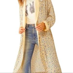 New Free People Wild Nights XS Yellow Floral Relaxed Open Duster Kimono Jacket